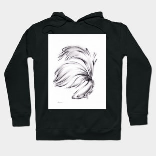 Betta - Charcoal pencil drawing of a Siamese Fighting Fish Hoodie